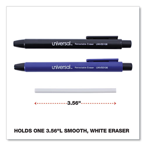 Image of Universal® Pen-Style Retractable Eraser, For Pencil Marks, White Eraser, Assorted Barrel Colors, 6/Pack