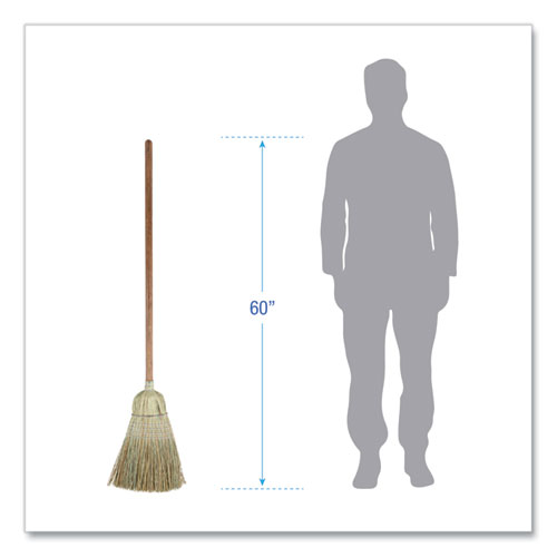 Image of Boardwalk® Corn/Fiber Brooms, Corn/Synthetic Fiber Bristles, 60" Overall Length, Gray/Natural, 6/Carton