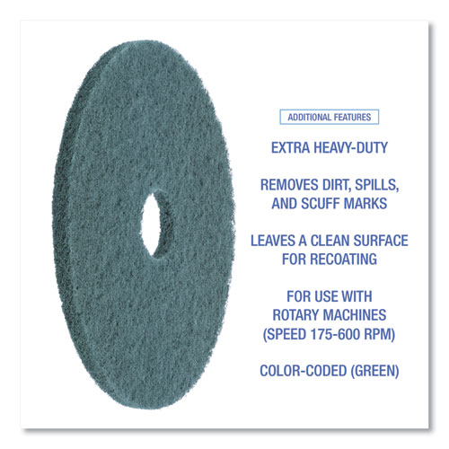 Heavy-Duty Scrubbing Floor Pads, 20" Diameter, Green, 5/Carton