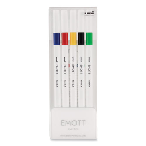 Emott Porous Point Pen, Stick, Fine 0.4 Mm, Assorted Ink Colors, White  Barrel, 10/pack | Bundle of 5 Sets