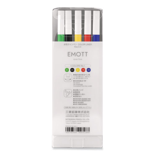 EMOTT Porous Point Pen, Stick, Fine 0.4 mm, Assorted Ink Colors, White Barrel, 5/Pack