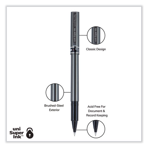 Image of Uniball® Deluxe Roller Ball Pen, Stick, Micro 0.5 Mm, Black Ink, Metallic Gray Barrel, Dozen