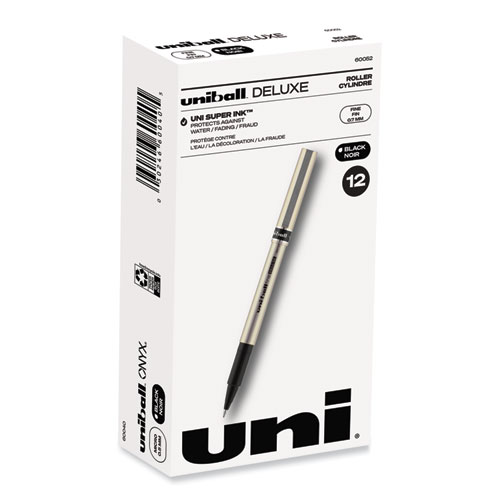 Uniball® Deluxe Roller Ball Pen, Stick, Fine 0.7 Mm, Black Ink, Champagne Barrel, Dozen