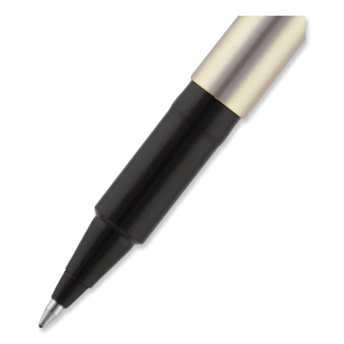 Deluxe Roller Ball Pen, Stick, Fine 0.7 mm, Black Ink, Champagne/Black Barrel, Dozen