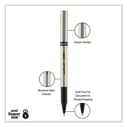 Image of Uniball® Deluxe Roller Ball Pen, Stick, Fine 0.7 Mm, Black Ink, Champagne Barrel, Dozen