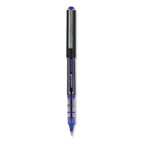 Image of Uniball® Vision Roller Ball Pen, Stick, Micro 0.5 Mm, Blue Ink, Blue/Gray Barrel, Dozen