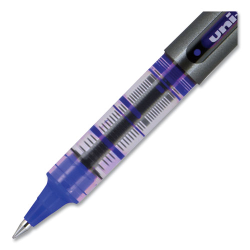 Image of Uniball® Vision Roller Ball Pen, Stick, Micro 0.5 Mm, Blue Ink, Blue/Gray Barrel, Dozen