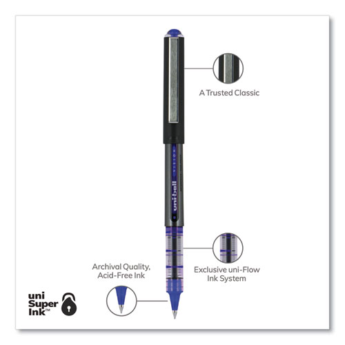 VISION Roller Ball Pen, Stick, Extra-Fine 0.5 mm, Blue Ink, Gray/Blue/Clear Barrel, Dozen