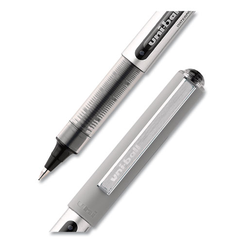 VISION Roller Ball Pen, Stick, Fine 0.7 mm, Black Ink, Silver/Black/Clear Barrel, Dozen