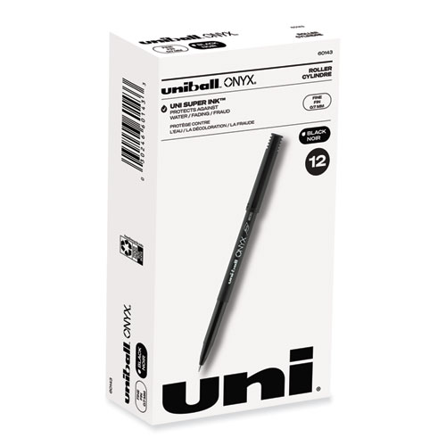 Uniball® Onyx Roller Ball Pen, Stick, Fine 0.7 Mm, Black Ink, Black Matte Barrel, Dozen