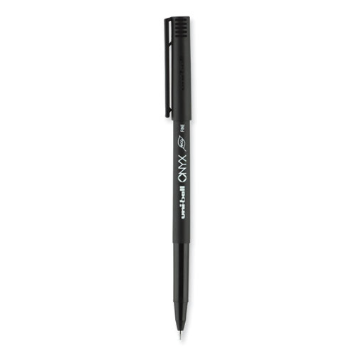 ONYX Roller Ball Pen, Stick, Fine 0.7 mm, Black Ink, Black Barrel, Dozen