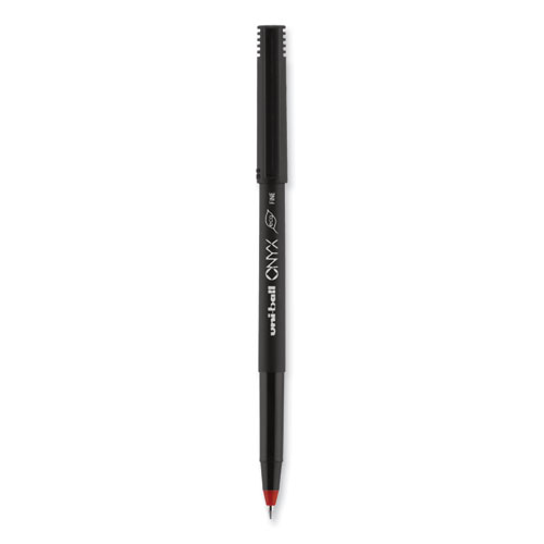 ONYX Roller Ball Pen, Stick, Fine 0.7 mm, Red Ink, Black/Red Barrel, Dozen