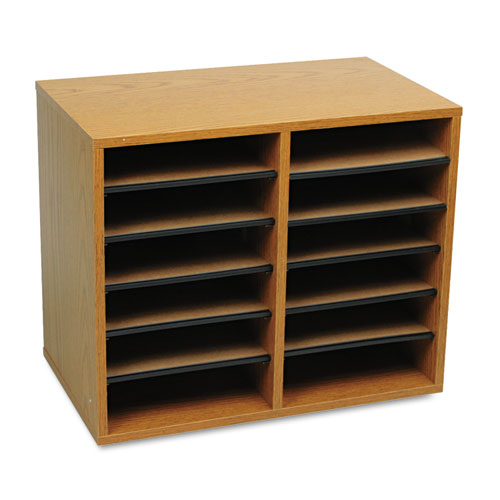 Wood/Fiberboard Literature Sorter, 12 Compartments, 19.63 x 11.88 x 16.13, Oak