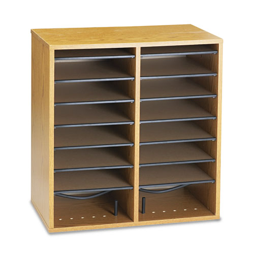 Safco® Wood/Laminate Literature/Cd Sorter, 16 Compartments, 19.5 X 11.75 X 21, Medium Oak