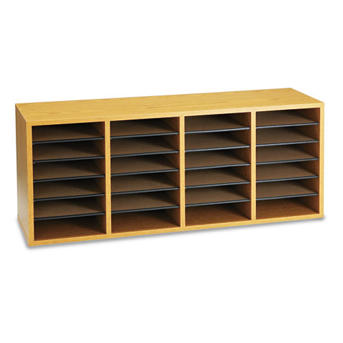 Image of Wood/Laminate Sorter, 24 Compartments, 39.25 x 11.75 x 16.25, Medium Oak