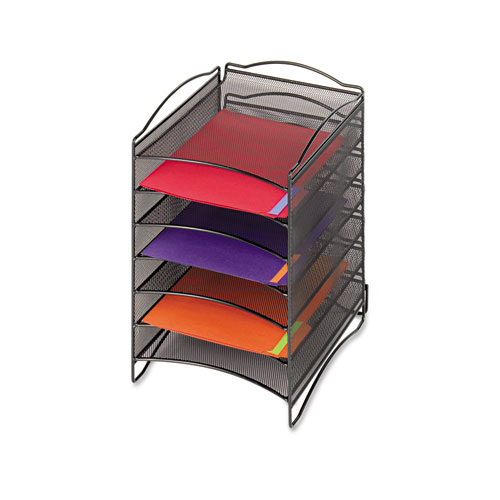 Image of Safco® Onyx Steel Mesh Lliterature Sorter, Six Compartments, 10.25 X 12.75 X 15.25, Black