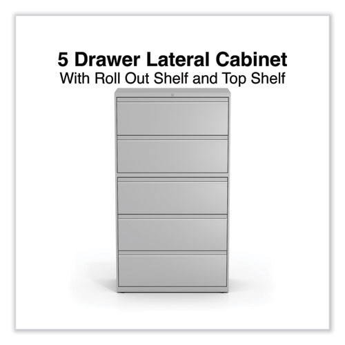 Image of Alera® Lateral File, 5 Legal/Letter/A4/A5-Size File Drawers, Light Gray, 36" X 18.63" X 67.63"