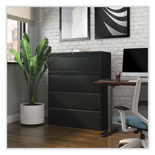 Image of Alera® Lateral File, 4 Legal/Letter-Size File Drawers, Black, 42" X 18.63" X 52.5"