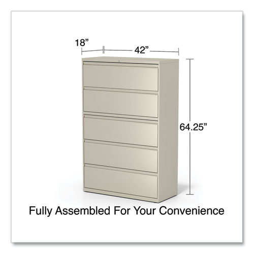 Image of Alera® Lateral File, 5 Legal/Letter/A4/A5-Size File Drawers, Putty, 42" X 18.63" X 67.63"