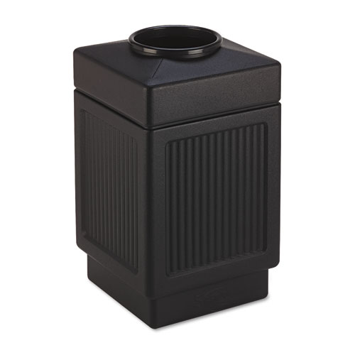 Image of Canmeleon Recessed Panel Receptacles, Top-Open, 38 gal, Polyethylene, Black