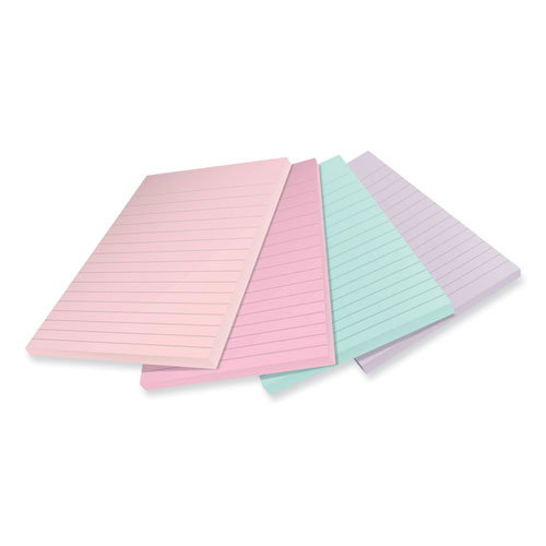 Image of Post-It® Notes Super Sticky 100% Recycled Paper Super Sticky Notes, Ruled, 4" X 6", Wanderlust Pastels, 45 Sheets/Pad, 4 Pads/Pack