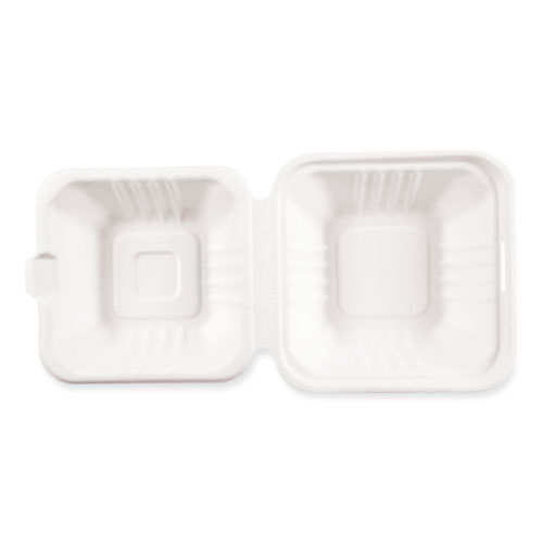 Image of Amercareroyal® Bagasse Pfas-Free Food Containers. 1-Compartment, 6 X 6 X 3.19, White, Bamboo/Sugarcane, 500/Carton