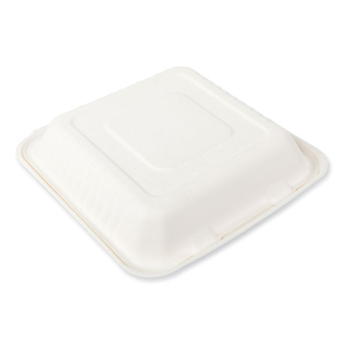 Image of Amercareroyal® Bagasse Pfas-Free Food Containers, 3-Compartment, 9 X 9 X 3.19, White, Bamboo/Sugarcane, 200/Carton