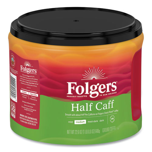 Image of Folgers® Coffee, Half Caff, 22.6 Oz Canister, 6/Carton
