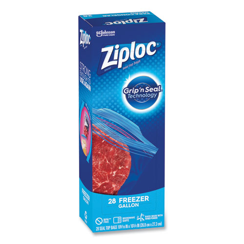 Image of Ziploc® Zipper Freezer Bags, 1 Gal, 2.7 Mil, 9.6" X 12.1", Clear, 28 Bags/Box, 9 Boxes/Carton