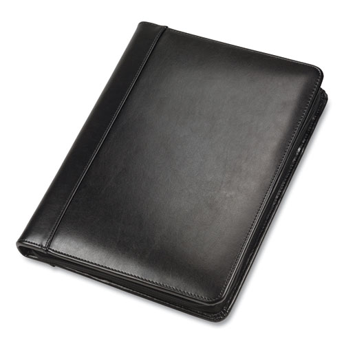 Image of Leather Zipper Padfolio w/Writing Pad, Organizer Slots, Black