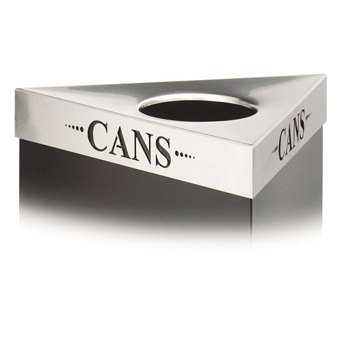 TRIFECTA WASTE RECEPTACLE LID, LASER CUT "CANS" INSCRIPTION, 20W X 20D X 3H, STAINLESS STEEL