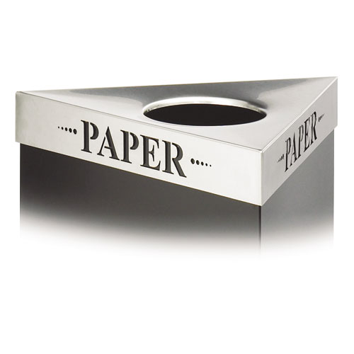 TRIFECTA WASTE RECEPTACLE LID, LASER CUT "PAPER" INSCRIPTION, 20W X 20D X 3H, STAINLESS STEEL