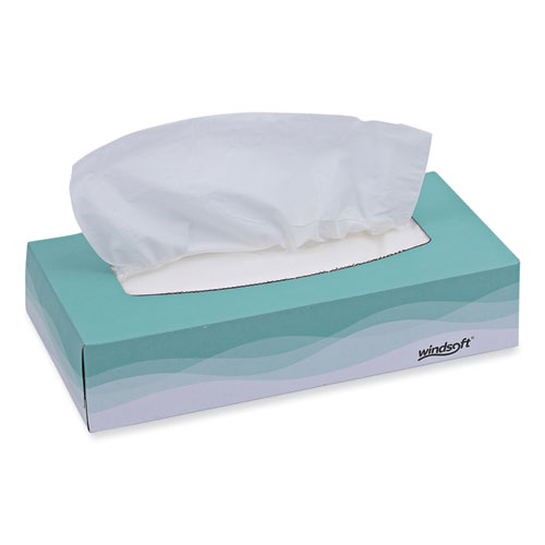 Windsoft® Facial Tissue, 2 Ply, White, Flat Pop-Up Box, 100 Sheets/Box, 30 Boxes/Carton