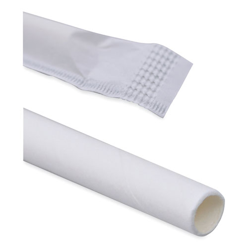 Individually Wrapped Paper Straws, 7.75" x 0.25", White, 3,200/Carton