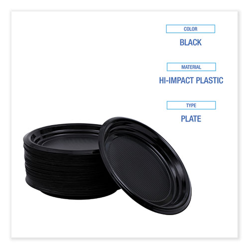 Image of Boardwalk® Hi-Impact Plastic Dinnerware, Plate, 9" Dia, Black, 500/Carton