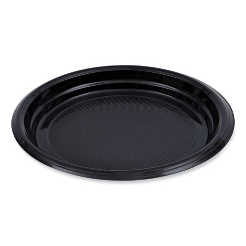 Image of Hi-Impact Plastic Dinnerware, Plate, 9" dia, Black, 500/Carton
