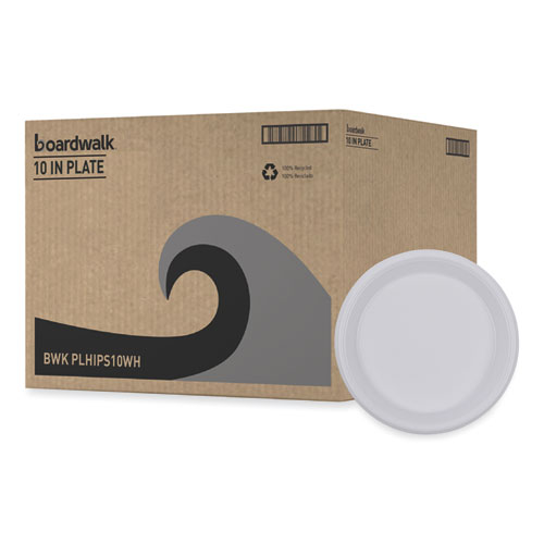 Image of Boardwalk® Hi-Impact Plastic Dinnerware, Plate, 10" Dia, White, 500/Carton