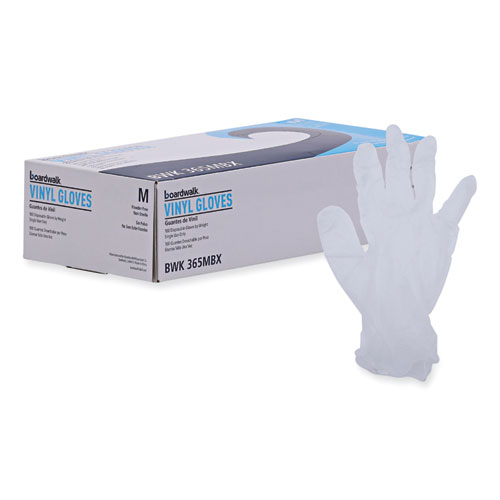 Image of Boardwalk® General Purpose Vinyl Gloves, Powder/Latex-Free, 2.6 Mil, Medium, Clear, 100/Box