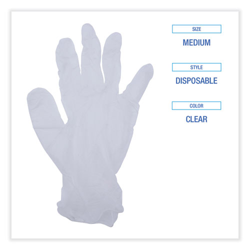 Image of Boardwalk® General Purpose Vinyl Gloves, Powder/Latex-Free, 2.6 Mil, Medium, Clear, 100/Box
