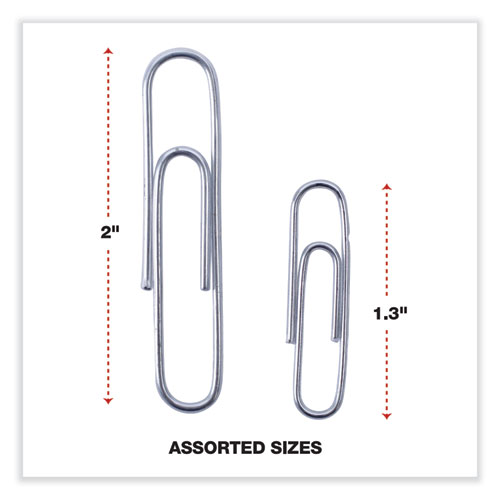 Plastic-Coated Paper Clips with Two-Compartment Dispenser Tub, (750) #2 Clips, (250) Jumbo Clips, Silver