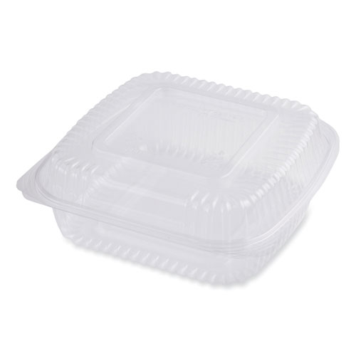 Image of World Centric® Pla Hinged Clamshells, 46 Oz, 8.3 X 8.6 X 3.1, Clear, Plastic, 300/Carton