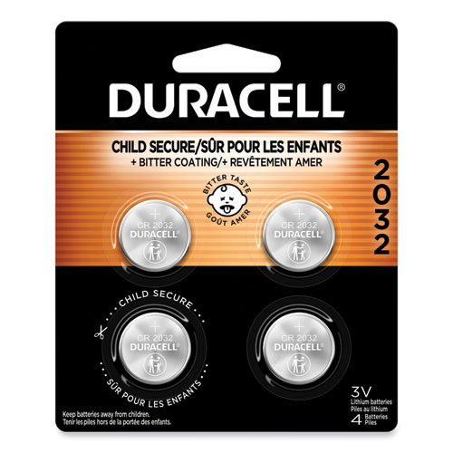 Duracell® Lithium Coin Batteries With Bitterant, 2032, 4/Pack