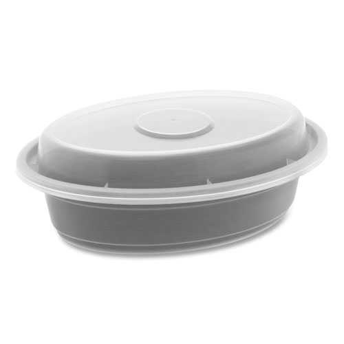 Newspring VERSAtainer Microwavable Containers, Oval, 8 oz, 5.7 x 4 x 1.45, Black/Clear, Plastic, 150/Carton