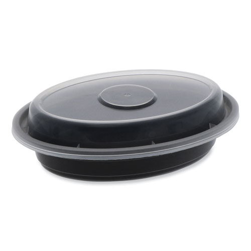 Newspring VERSAtainer Microwavable Containers, Oval, 6 oz, 5.7 x 4 x 1.1, Black/Clear, Plastic, 150/Carton
