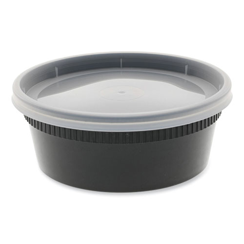 Newspring DELItainer Microwavable Container, 8 oz, 4.55 x 4.55 x 1.8, Black/Clear, Plastic, 240/Carton