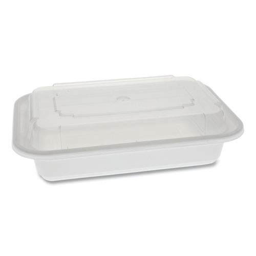 Newspring VERSAtainer Microwavable Containers, Rectangular, 16 oz, 5 x 7.25 x 2, White/Clear, Plastic, 150/Carton