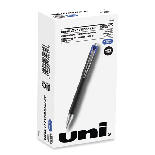 Uniball® Jetstream Retractable Ballpoint Pen, Bold 1 Mm, Blue Ink, Black Barrel
