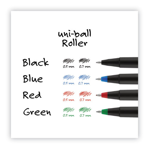 Image of Uniball® Roller Ball Pen, Stick, Fine 0.7 Mm, Green Ink, Black Matte Barrel, Dozen
