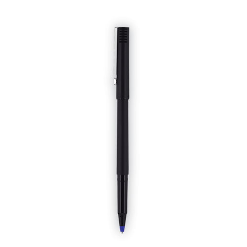 Image of Uniball® Roller Ball Pen, Stick, Micro 0.5 Mm, Blue Ink, Black Matte Barrel, Dozen