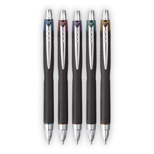 Image of Uniball® Jetstream Retractable Ballpoint Pen, 1 Mm, Assorted Ink, Black Barrel, 5/Pack